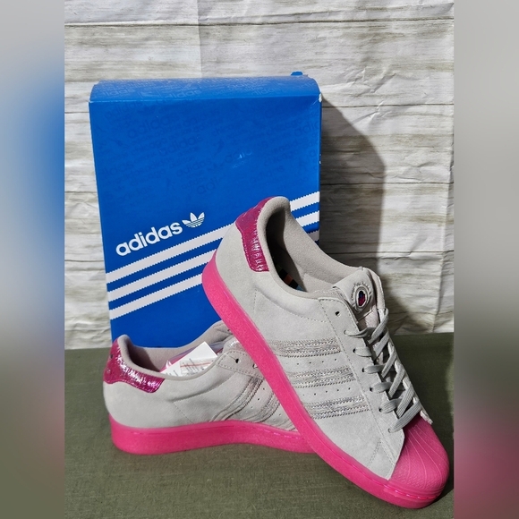 Adidas Superstars ASW Women's Gray suede Sneakers with Pink Sole - Picture 4 of 14